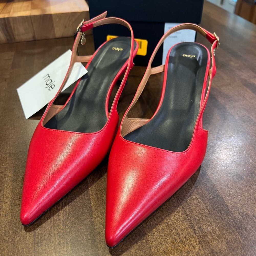 NWT Red Maje Leather Court Shoes, FR Size 41 US Size 11